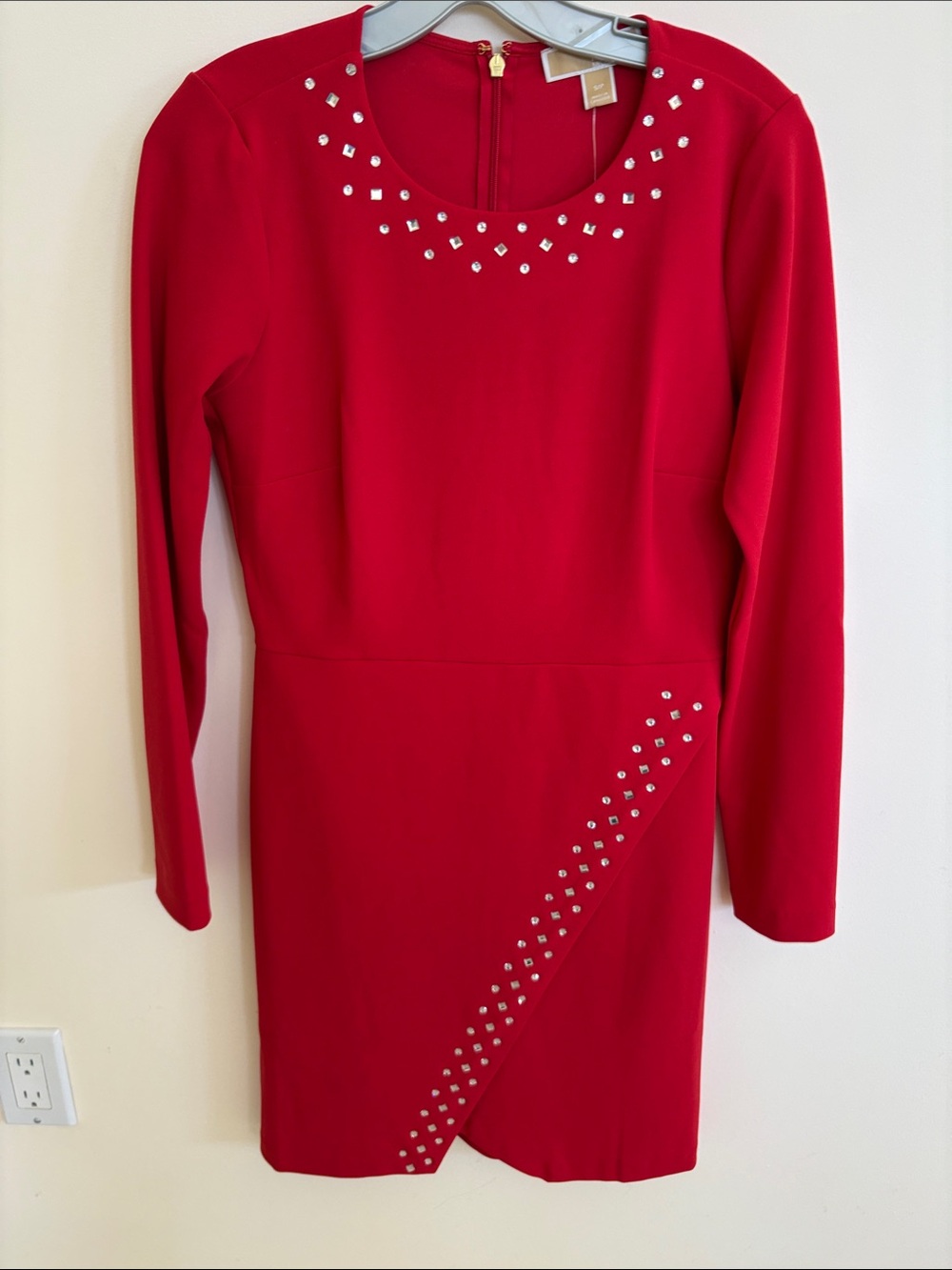 MICHAEL Michael Kors Red Long-Sleeve Studded Sheath Dress